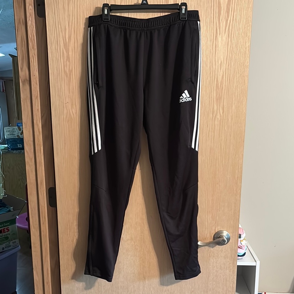 Adidas Black and White Sweatpants with Signature Stripes